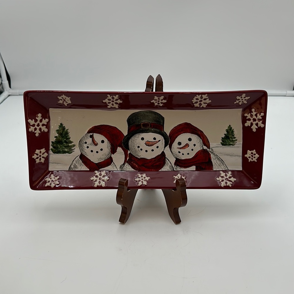 Snowman Tray Ceramic St. Nicholas Square Hand Painted Yuletide Christmas